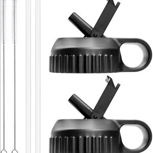 NEW! TWO Flip Lids for Hydro Flask Wide Mouth PLUS Two Straws & Cleaning Brushes